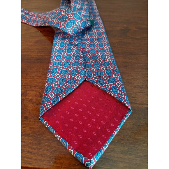 Saville Row Art Deco Silk Tie Geometric Blue Gray Made in USA 56"L 4"W 1980s - Picture 4 of 6